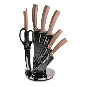 BerlingerHaus - Messerset aus Edelstahl im Ständer 8-teilig rosegold/schwarz