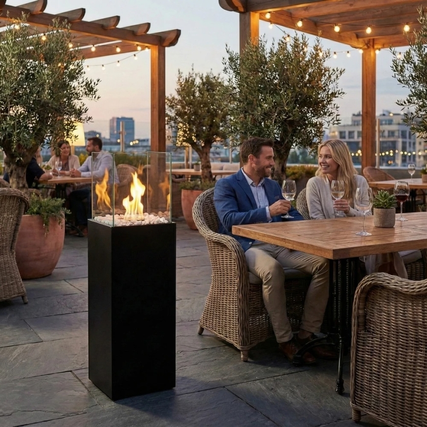 Bio-Kamin ALICANTE 26,5x80,5 cm 2kW schwarz + Schutzabdeckung