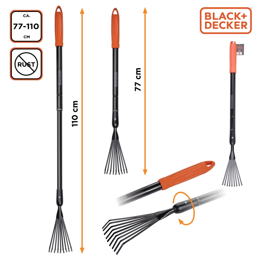 BLACK+DECKER - Ausziehbarer Rechen 77-110 cm