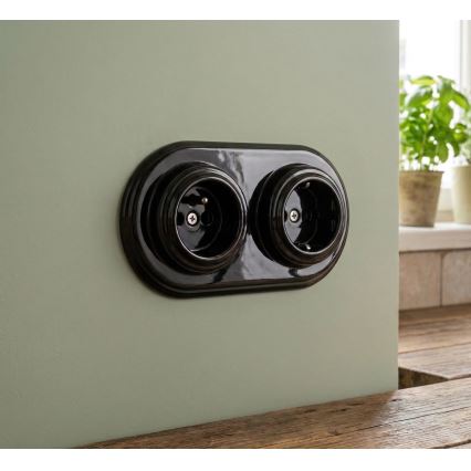 Bohemia-Design - Doppel-Fotorahmen im Retro-Stil aus Porzellan, schwarz