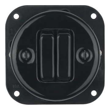 Bohemia-Design - Porzellan-Retro-Doppelschalter, rahmenlos, Nr. 6+6, schwarz