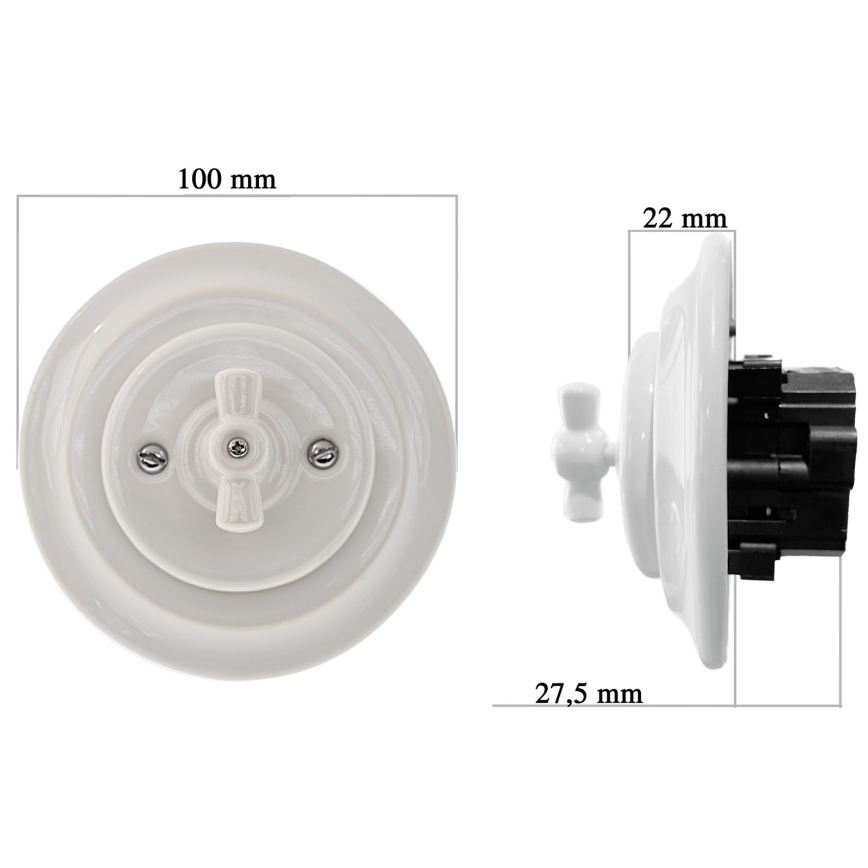 Bohemia-Design - Porzellan Retro-Drehdimmer mit Rahmen 250V/10A weiß