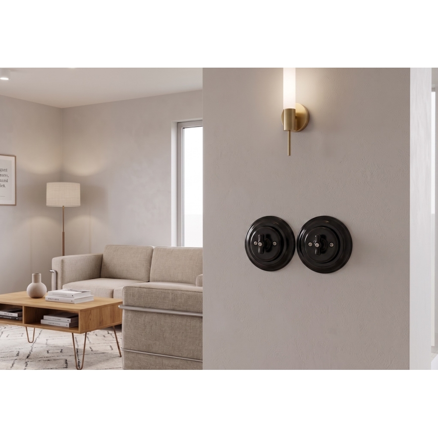 Bohemia-Design - Porzellan-Retro-Drehschalter mit Rahmen Nr. 1, schwarz