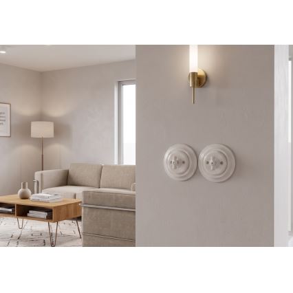 Bohemia-Design - Porzellan-Retro-Drehschalter mit Rahmen Nr. 1 weiß