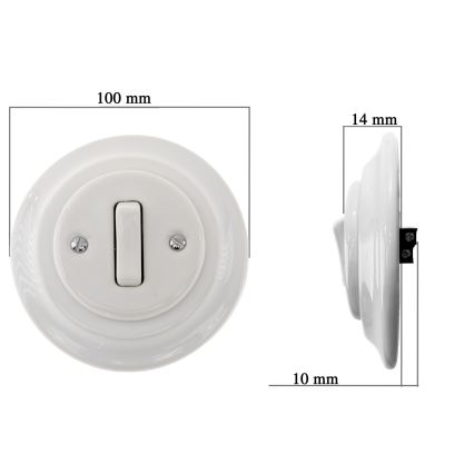 Bohemia-Design - Porzellan-Retro-Einfachschalter mit Rahmen Nr. 1, weiß