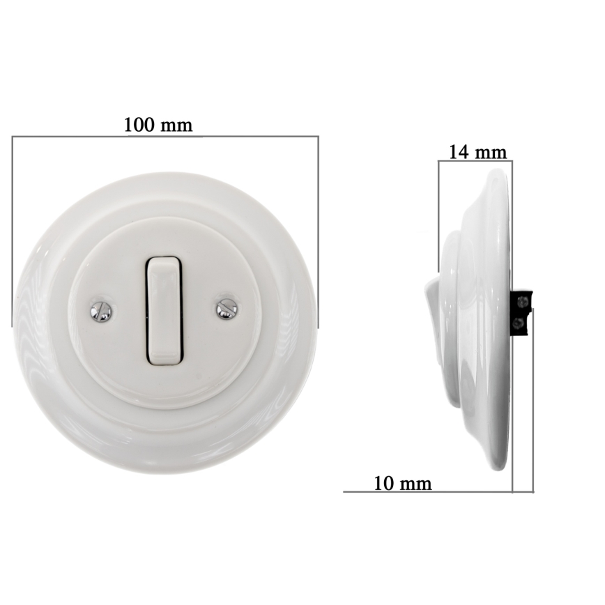 Bohemia-Design - Porzellan-Retro-Einfachschalter mit Rahmen Nr. 1, weiß