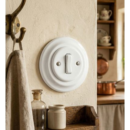 Bohemia-Design - Porzellan-Retro-Einfachschalter mit Rahmen Nr. 1, weiß