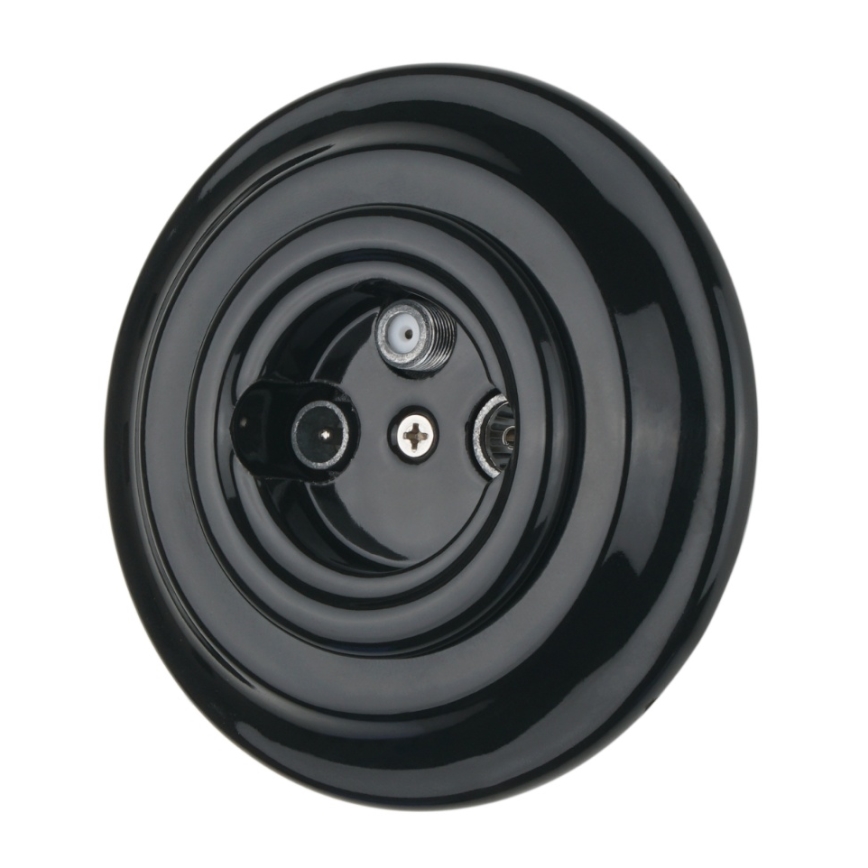 Bohemia-Design - Porzellan-Retro TV/SAT-W-Steckdose mit Rahmen, schwarz