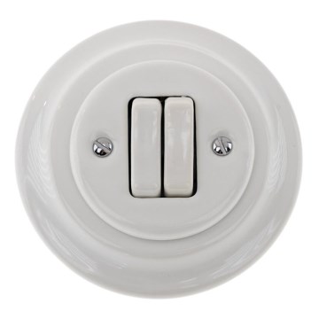 Bohemia-Design - Retro-Porzellan-Doppelschalter mit Rahmen Nr. 5 weiß