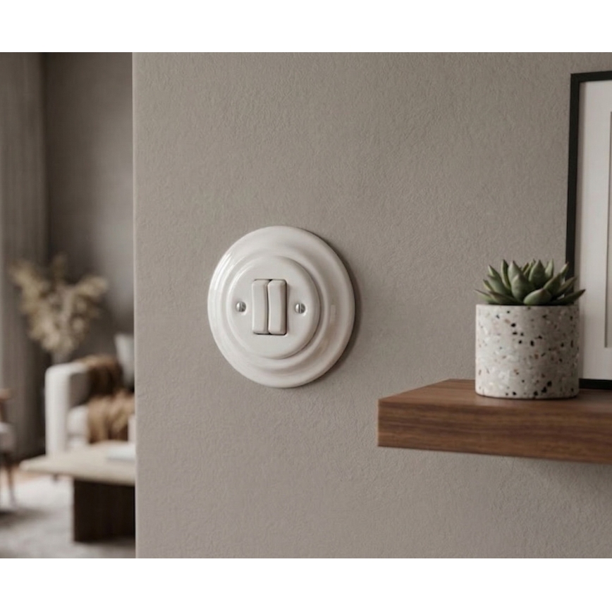 Bohemia-Design - Retro-Porzellan-Doppelschalter mit Rahmen Nr. 5 weiß