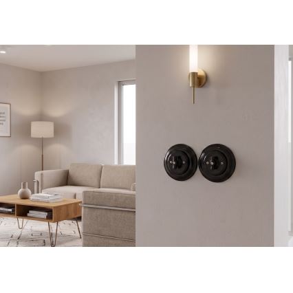 Bohemia-Design - Retro-Porzellan-Drehschalter mit Rahmen Nr. 7, schwarz