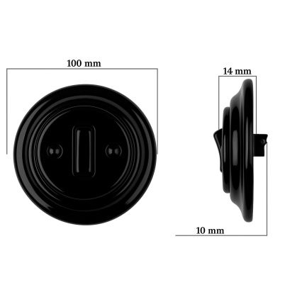 Bohemia-Design - Retro-Porzellan-Einfachschalter mit Rahmen Nr. 6, schwarz