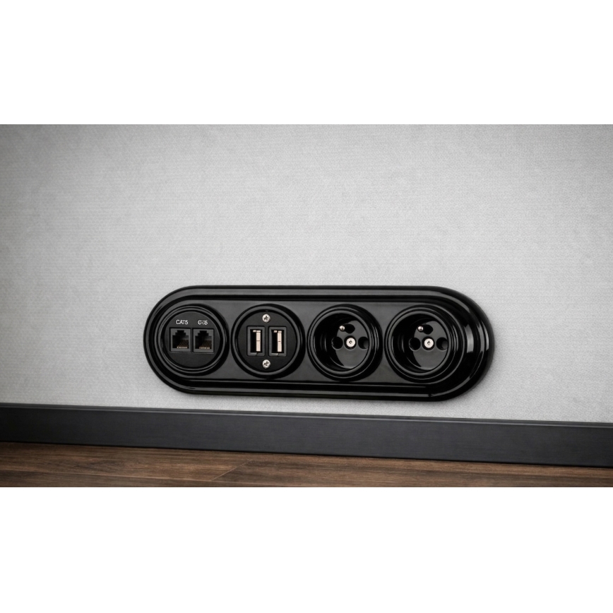 Bohemia-Design - Retro-Porzellan-Rahmen, 4-fach, schwarz