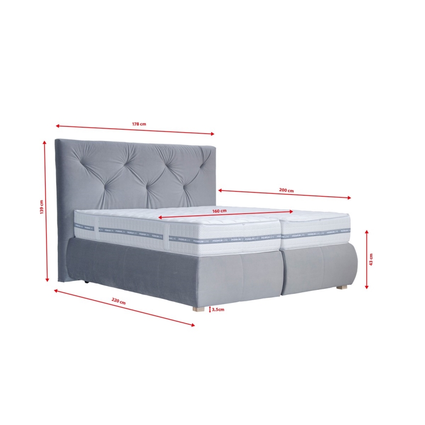 Boxspringbett ELEN 160x200 cm mit Matratze und Topper, grau