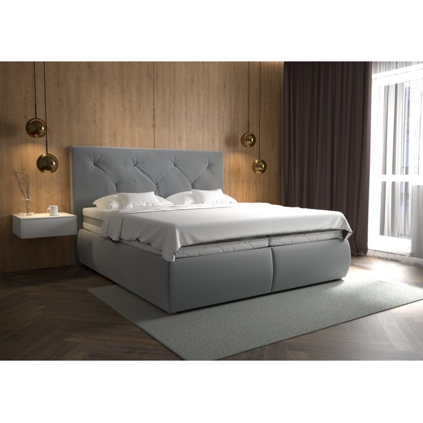 Boxspringbett mit Matratze und Topper ELEN 180x200 cm grau