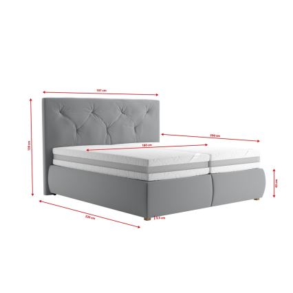 Boxspringbett mit Matratze und Topper ELEN 180x200 cm grau