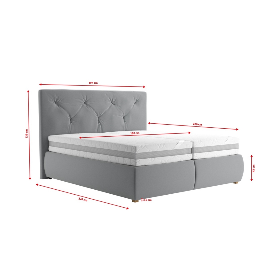 Boxspringbett mit Matratze und Topper ELEN 180x200 cm grau