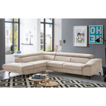 BRESCIA Ecksofa, ausziehbar mit Stauraum, L‑Form, links, Beige