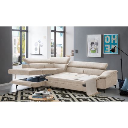 BRESCIA Ecksofa, ausziehbar mit Stauraum, L‑Form, links, Beige