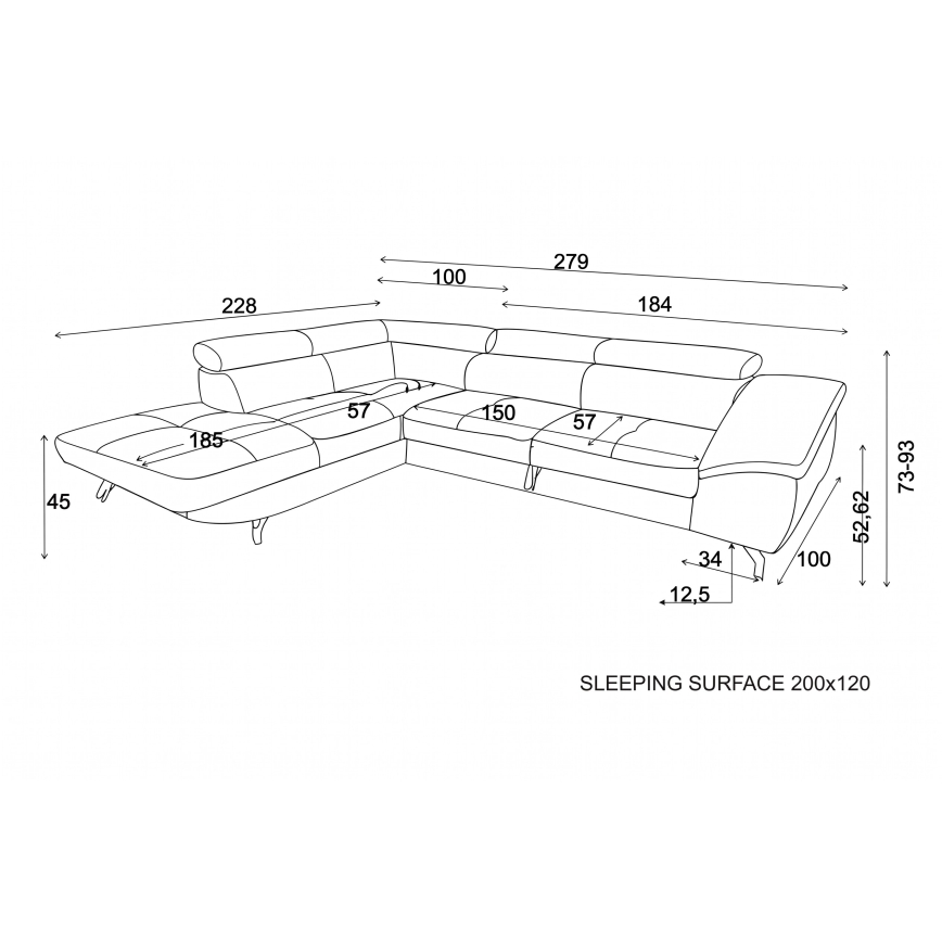 BRESCIA Ecksofa, ausziehbar mit Stauraum, L‑Form, links, Beige