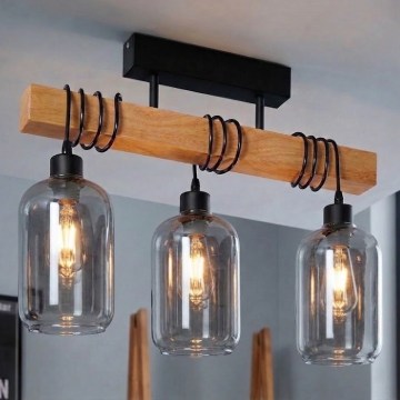 BRILAGI - Anbauleuchte WOOD GLASS 3xE27/60W/230V Kiefer/Schwarz/Rauchgrau