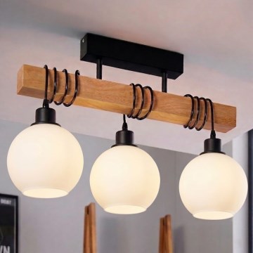 BRILAGI - Aufbau-Deckenleuchte WOOD GLASS 3xE27/60W/230V Kiefer/Schwarz/Weiß