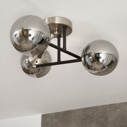 Brilagi - Aufgesetzte Deckenleuchte MALIVA 3xE14/15W/230V mattchrom/rauchglas