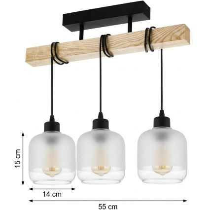 BRILAGI - Aufgesetzte Deckenleuchte WOOD GLASS 3xE27/60W/230V Kiefer/Schwarz/Weiß