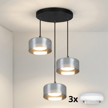 BRILAGI - AURA LUX LED RGB+CCT dimmbare Pendelleuchte mit Stahlseilaufhängung 3xGX53/14W/230V 2700-6500K Wi-Fi Tuya schwarz/rauchgrau