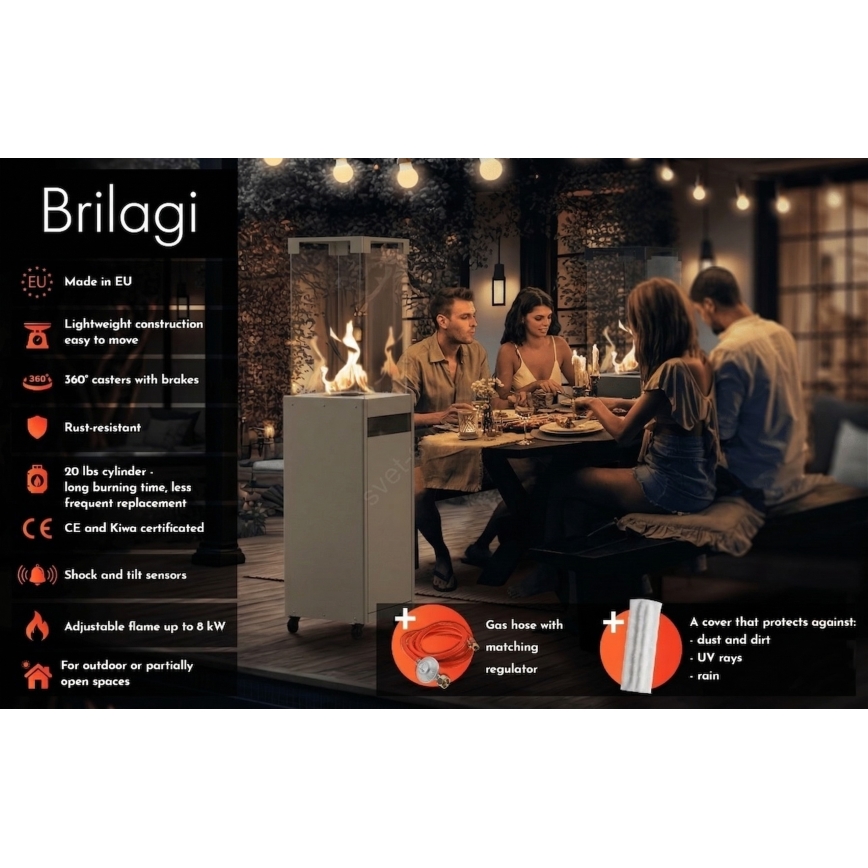 Brilagi - Außen-Gaskamin FLARO GAS 142x36 cm 8kW 1xAAA beige + Schutzabdeckung