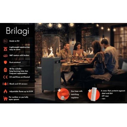 Brilagi - Außen-Gaskamin FLARO GAS 142x36 cm 8kW 1xAAA anthrazit + Schutzabdeckung