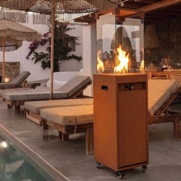 BRILAGI - Außen-Gaskamin FLARO GAS 142x36 cm 8kW 1xAAA rostbraun/braun + Schutzabdeckung