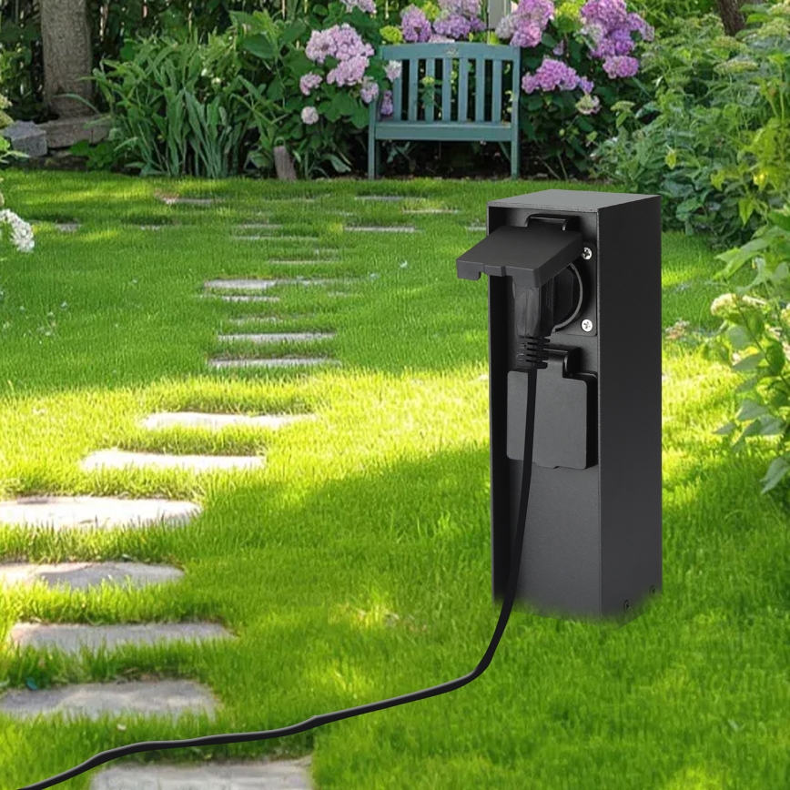 Brilagi - Außen-Steckdosensäule PILLAR 2x SCHUKO 230V IP44 schwarz