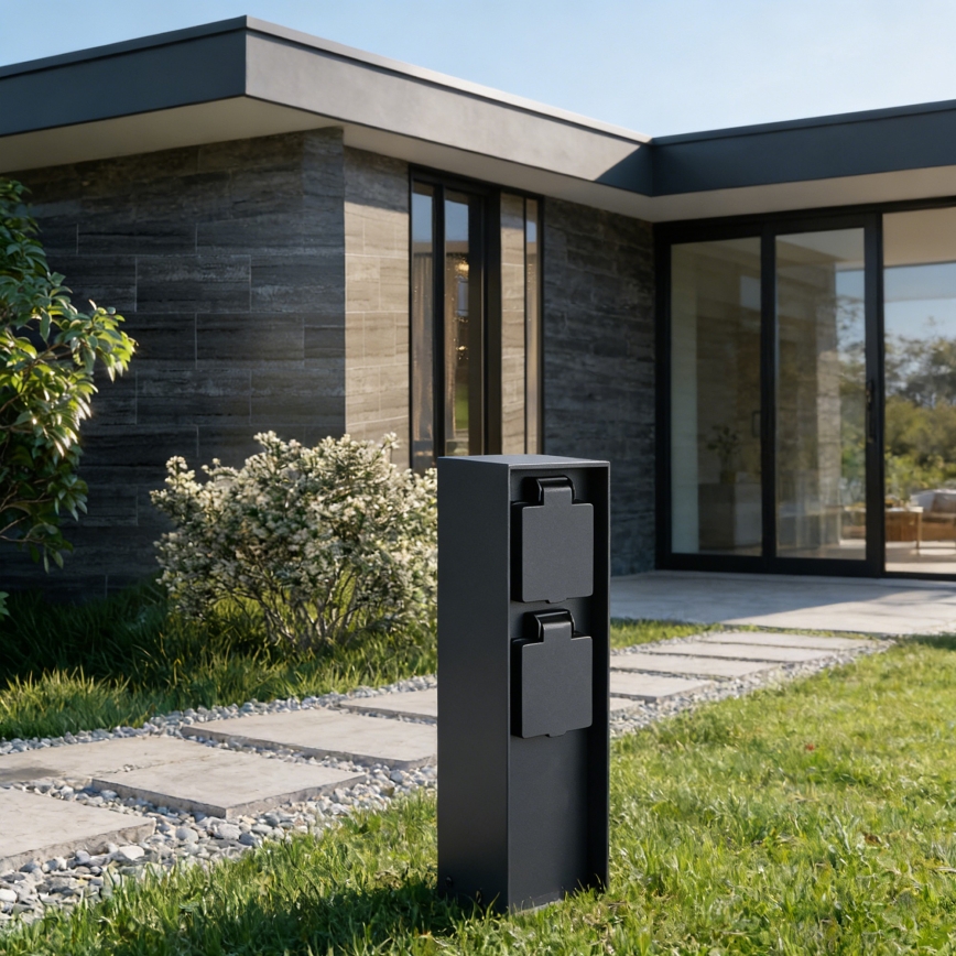 BRILAGI - Außen-Steckdosensäule PILLAR 2x SCHUKO 230V IP44 schwarz