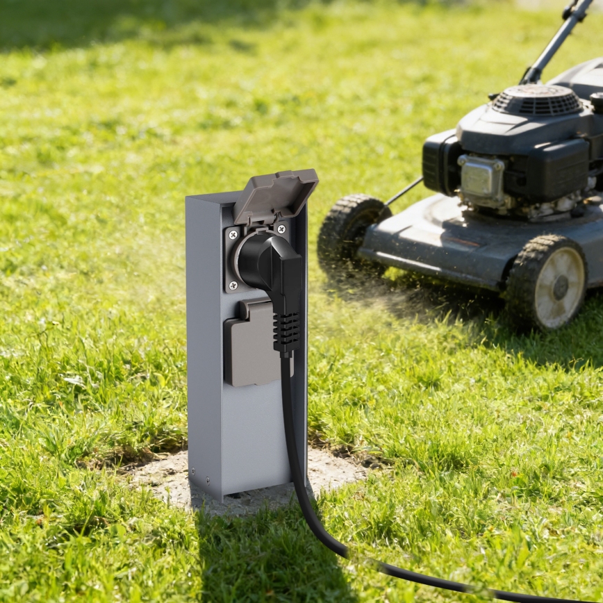 Brilagi - Außen-Steckdosensäule PILLAR 2× SCHUKO 230V IP44 silber