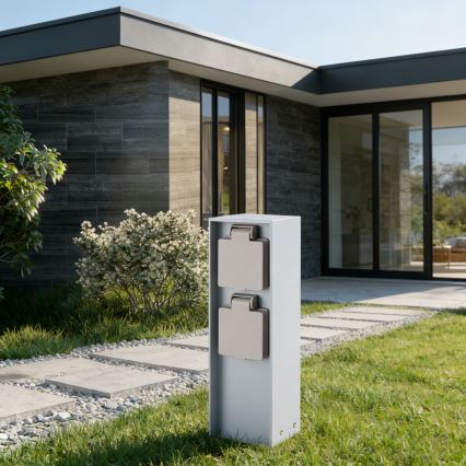 Brilagi - Außen-Steckdosensäule PILLAR 2× SCHUKO 230V IP44 silber