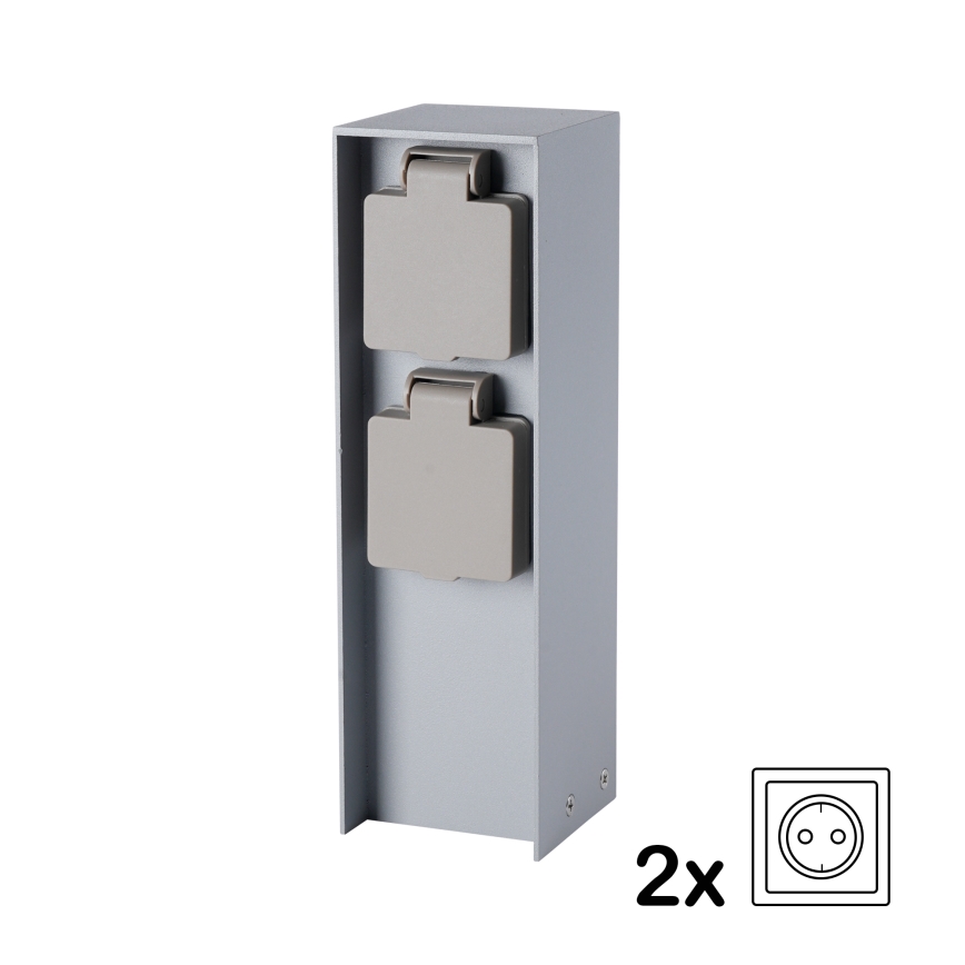 Brilagi - Außen-Steckdosensäule PILLAR 2× SCHUKO 230V IP44 silber