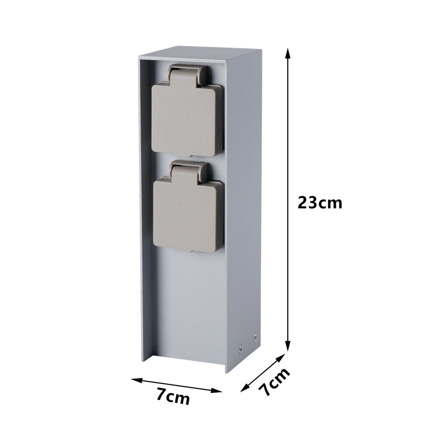 Brilagi - Außen-Steckdosensäule PILLAR 2× SCHUKO 230V IP44 silber