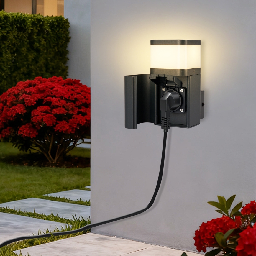 Brilagi - Außenwandleuchte mit SCHUKO-Steckdose PILLAR 1xG9/11W/230V IP44 anthrazit