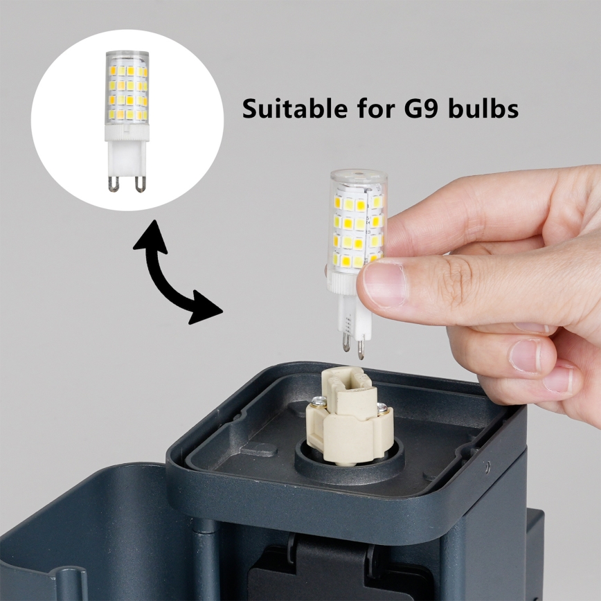 Brilagi - Außenwandleuchte mit SCHUKO-Steckdose PILLAR 1xG9/11W/230V IP44 anthrazit