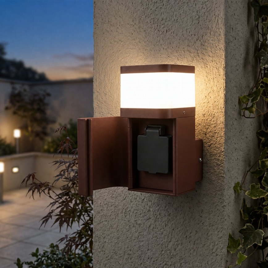 BRILAGI - Außenwandleuchte mit SCHUKO-Steckdose PILLAR 1xG9/11W/230V IP44 braun