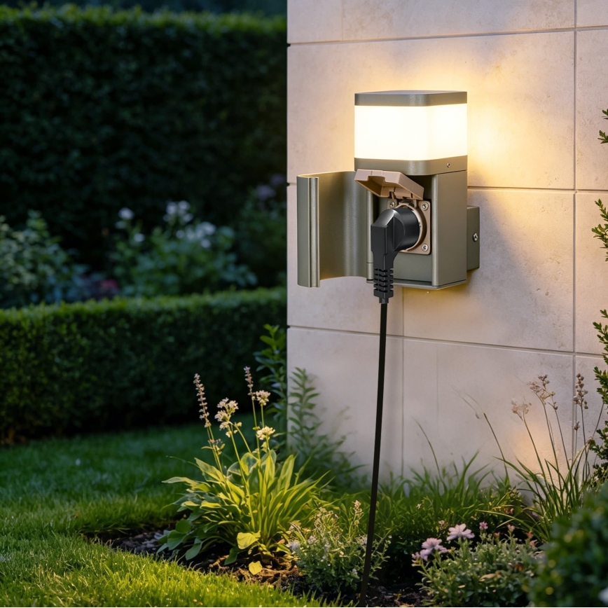 BRILAGI - Außenwandleuchte mit SCHUKO-Steckdose PILLAR 1xG9/11W/230V IP44 grau