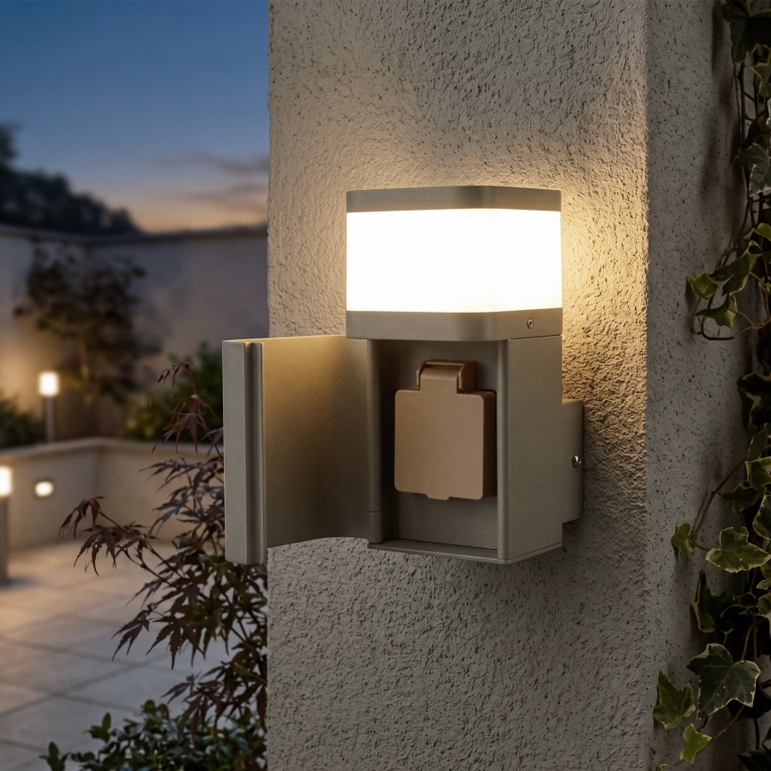 BRILAGI - Außenwandleuchte mit SCHUKO-Steckdose PILLAR 1xG9/11W/230V IP44 grau