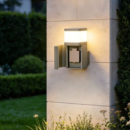 BRILAGI - Außenwandleuchte mit SCHUKO-Steckdose PILLAR 1xG9/11W/230V IP44 grau