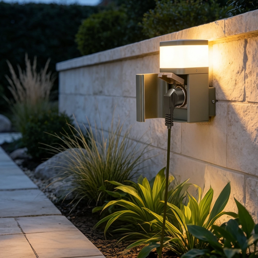 BRILAGI - Außenwandleuchte mit SCHUKO-Steckdose PILLAR 1xG9/11W/230V IP44 grau