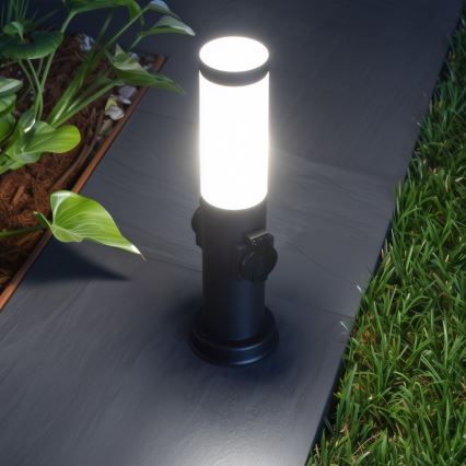 BRILAGI - Außenleuchte NOVA mit 2 SCHUKO-Steckdosen 1xE27/15W/230V 40 cm IP44 schwarz