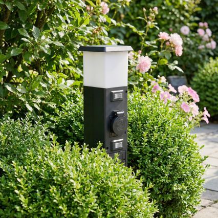 Brilagi - Außenleuchte mit 2 SCHUKO-Steckdosen 1xE14/15W/230V IP44 schwarz