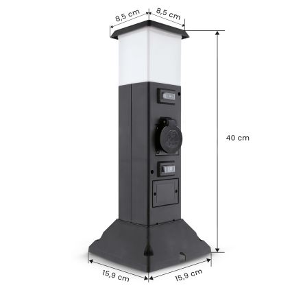 Brilagi - Außenleuchte mit 2 SCHUKO-Steckdosen 1xE14/15W/230V IP44 schwarz