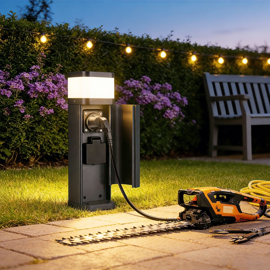 Brilagi - Außenleuchte mit 2 SCHUKO-Steckdosen PILLAR 1xG9/11W/230V IP44 anthrazit