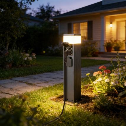 Brilagi - Außenleuchte PILLAR mit 2 SCHUKO‑Steckdosen, 1x G9/11W/230V, IP44, Anthrazit